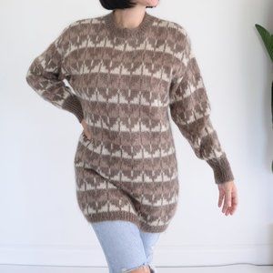 Vintage Dior Brown & Cream 60% Mohair Crewneck Long Sleeve Sweater Size Med